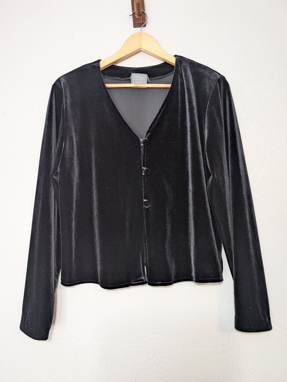 Vintage Black Velvet Button Front Cardigan Sweater Witchy Goth Whimsigoth Vamp